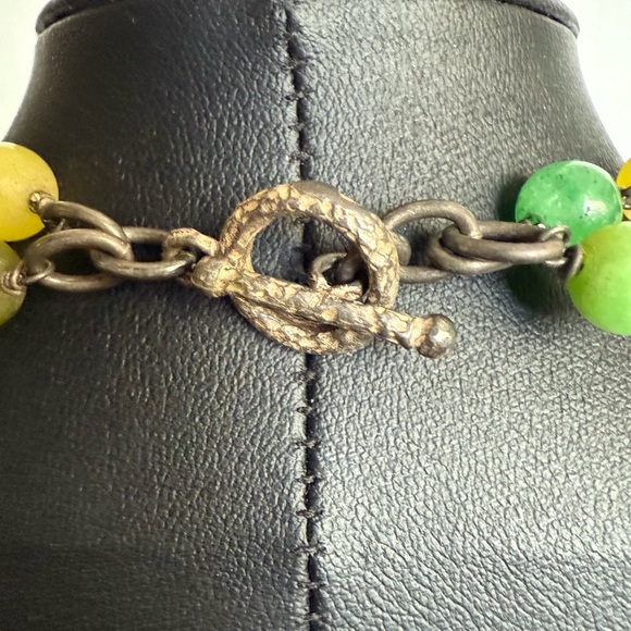Vintage Rustic Elegant Green and Yellow Beaded Sterling Necklace - Picture 10 of 16